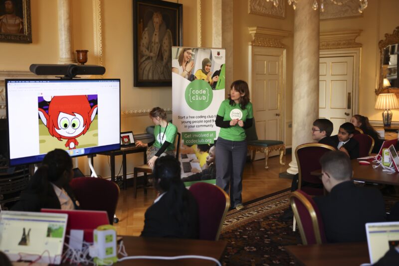 A Code Club session taking place at Number Ten Downing Street.